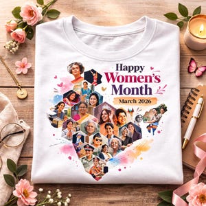 Design de camiseta PNG para o Mês da Mulher - Março de 2026 | Colagem de mapa do empoderamento (Download digital)