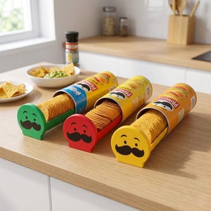Bandeja deslizante para patatas fritas impresa en 3D, dispensador de aperitivos para patatas fritas en bote, PLA, gadget personalizado para servir comida, regalo único para los amantes de la televisión.