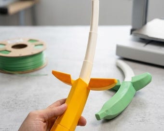 Katana a forma di banana stampata in 3D, spada antistress pieghevole, spada samurai telescopica a forma di banana, giocattolo da scrivania divertente, regalo antistress per lui