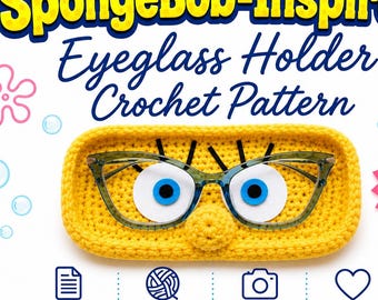 Soporte para gafas de ganchillo inspirado en Bob Esponja, patrón de ganchillo en PDF de descarga instantánea