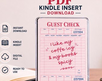 Inserto para Kindle, descarga instantánea de PDF, fondo rosa con verificación de invitados