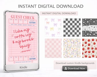 Instant Digital Download Kindle Insert, Pink Guest Check/Books Spicy Background