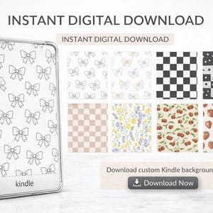 Instant Digital Download Kindle Insert, Black & White Bows Background
