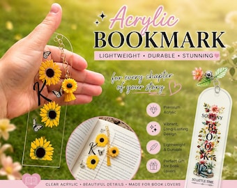 Marque-page personnalisé en acrylique avec pampille ou breloques | Cadeau de lecture personnalisé pour les amateurs de lecture | Accessoire de lecture personnalisé