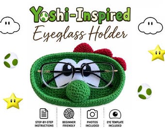 Soporte para gafas de ganchillo inspirado en Yoshi, patrón en PDF, descarga instantánea.