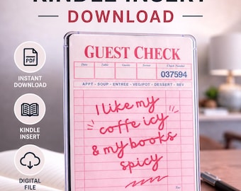 Instant Digital Download Kindle Insert, Pink Guest Check/Books Spicy Background