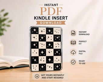 Inserto para Kindle, descarga instantánea de PDF, fondo brillante a cuadros blancos y negros