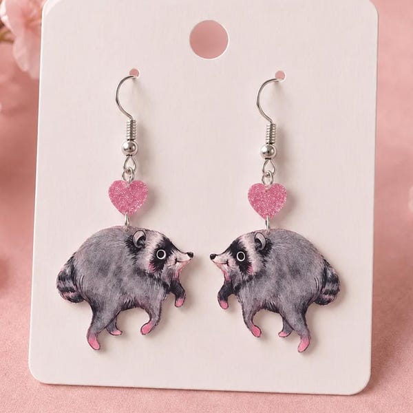 Jimothy Earrings, Trending Jimothy Meme Inspired Acrylic Dangles, Funny Raccoon Dangle Earrings, Trash Panda Earrings, Animal Lovers Gift