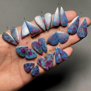 Par de gemas de rubi e cianita, suprimentos para joias artesanais, cabochões naturais combinando, presente para designers CO-872