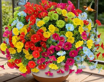 Flores artificiales de campanilla resistentes a los rayos UV / Decoración realista para macetas de exterior