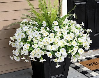 Helechos artificiales de campanilla, flores de seda resistentes a los rayos UV para la decoración de patios y jardines exteriores.