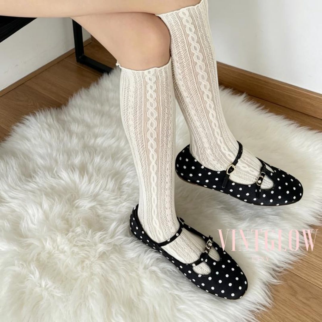 Polka Dot Horsehair T-strap Mary Jane Flats, Women's Retro Lolita Flat ...