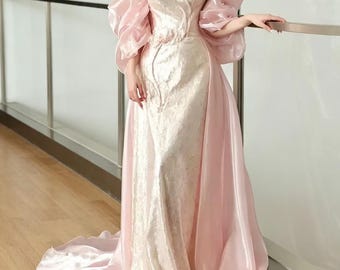 Vestido de Noiva Rosa Sem Alças, Vestido de Noiva Luxuoso Sereia Floral 3D para Manhã, Vestido Formal