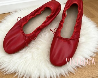 Handmade Soft Leather Bow Ballet Flats | Women's Round Toe Comfortable Flat Shoes