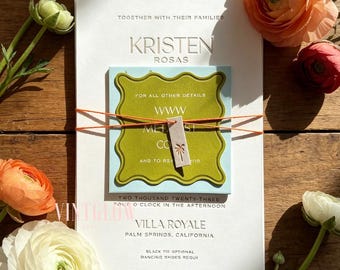 Conjunto de convites de casamento personalizados para casamento ao ar livre na cor verde abacate, 4 peças, estilo europeu.