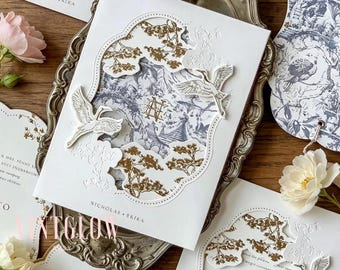 Conjunto de convites personalizados com estampa floral de guindaste para casamento e noivado, convites elegantes e formais para casamentos e noivados.