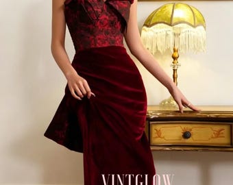 Vestido de noiva sereia personalizado sem alças em jacquard rosa, vestido de noiva em veludo vermelho vinho, vestido de festa, vestido para eventos