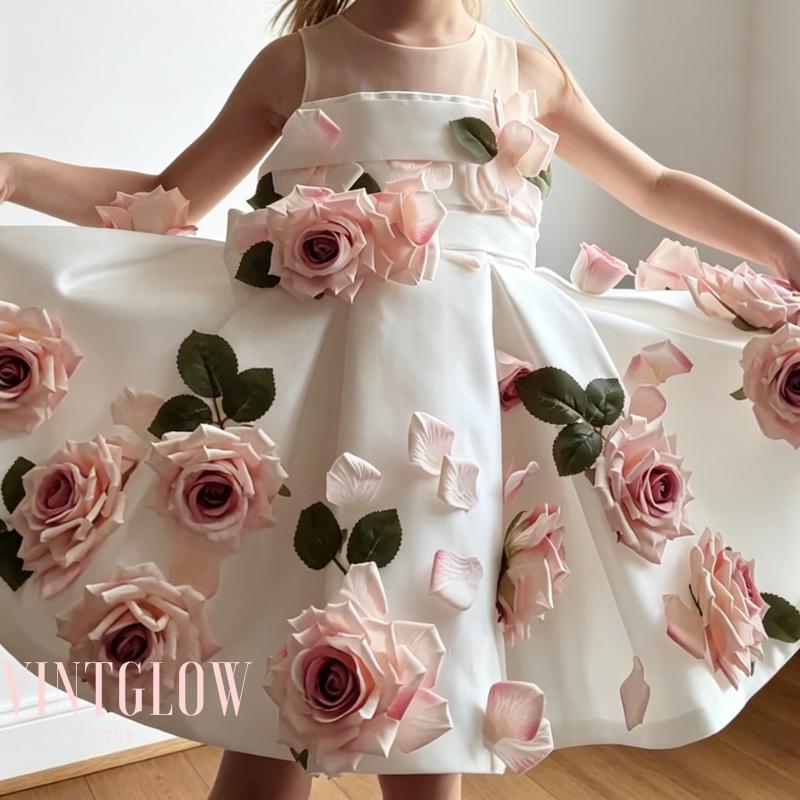 fitted lace wedding dress Ivory Floral Lace Heart Cutout Rose Petals Flower Girl Dress Junior Bridesmaid Special Event 185T(1) Ivory / Black / 8 main image 1