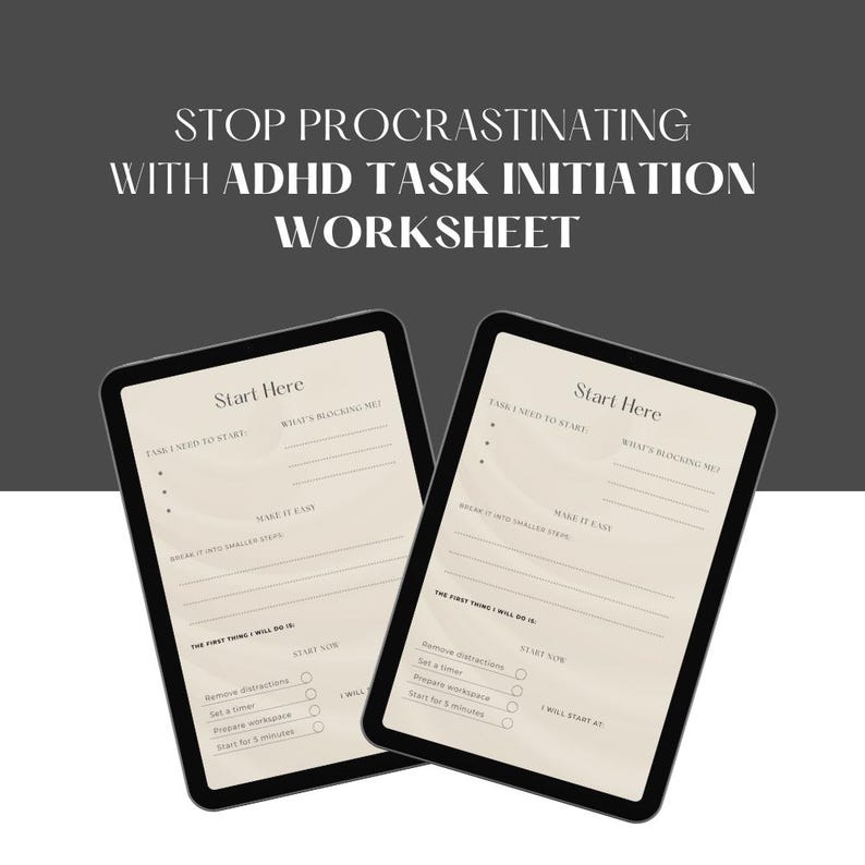 Task Initiation Worksheet ADHD Task Initiation Worksheet Printable | Stop Procrastinating, ADHD ...