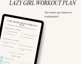 Low Motivation Workout Plan | Lazy Girl Workout Printable | Simple At Home Workout | No Motivation Fitness Routine | Beginner Workout PDF
