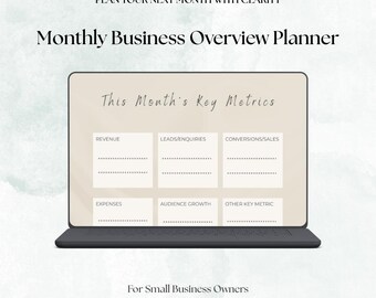 Monthly Business Overview Planner | Small Biz Goal Tracker PDF | Business Metrics & Reflection | Monthly Review and Planning Printable