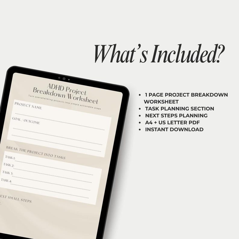 ADHD Project Breakdown Worksheet | Task Breakdown Planner Printable ...