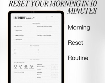 Morning Reset Routine Printable | Morning Routine Planner | Daily Routine Checklist | Productivity Planner | Start Your Day Right PDF