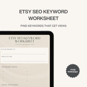 Etsy SEO Keyword Worksheet Printable | Etsy Keywords Planner, SEO Tracker for Etsy Sellers, Increase Views Digital Download