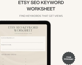 Etsy SEO Keyword Worksheet Printable | Etsy Keywords Planner, SEO Tracker for Etsy Sellers, Increase Views Digital Download