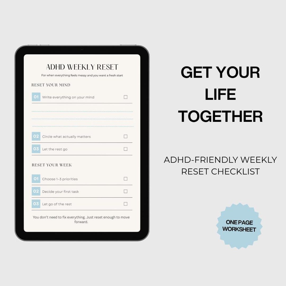 ADHD Weekly Reset Checklist | Get Your Life Together Printable | Weekly ...