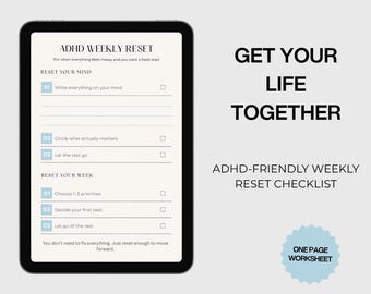ADHD Weekly Reset Checklist | Get Your Life Together Printable | Weekly Reset Routine | Overwhelmed ADHD Planner | Simple Reset Worksheet