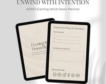 ADHD Evening Wind Down Planner | Night Routine, Calm Reset & Reflection Pages (Printable PDF)