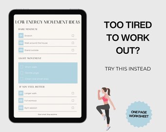 Low Energy Workout Ideas Printable | Gentle Movement Plan | Lazy Girl Workout | Beginner Fitness Ideas | Simple At Home Workout List