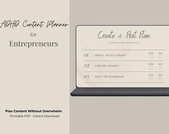 ADHD Content Planner for Entrepreneurs | Content Creation Workflow Printable | Batch & Repurpose System PDF | Small Business Content Sheet