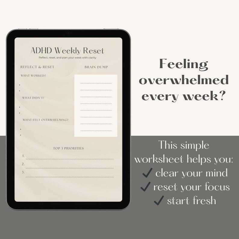 ADHD Weekly Reset Checklist Printable | Weekly Reset Planner, ADHD ...