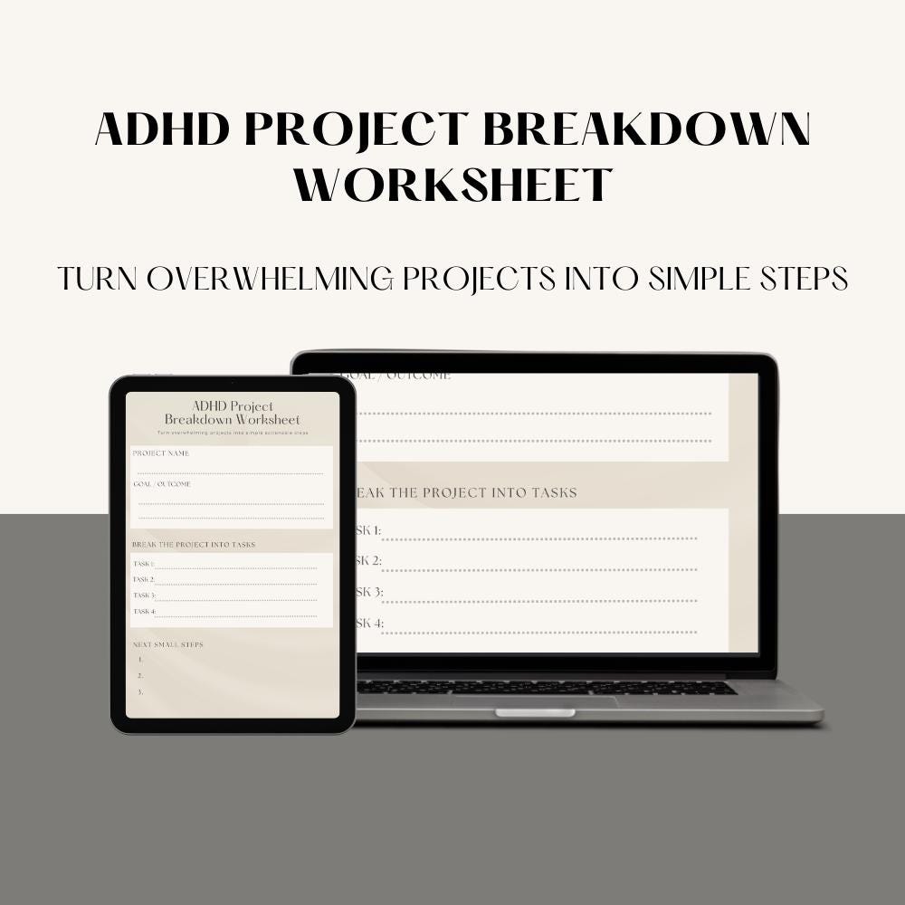 ADHD Project Breakdown Worksheet | Task Breakdown Planner Printable ...