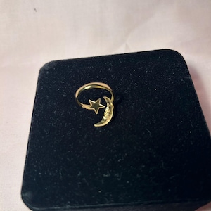18K Gold Plated Moon Star Ring, Celestial Adjustable Open Ring, Minimalist Astrology Jewelry