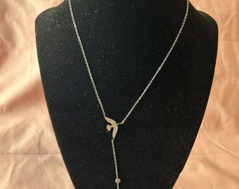 Silver Butterfly Lariat Necklace, Dainty Drop Necklace, Minimalist Y Necklace, Elegant Layering Necklace, Gift for Her