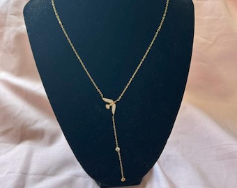 18K Gold Plated Bow Lariat Necklace, Dainty Y Chain, Minimalist Jewelry