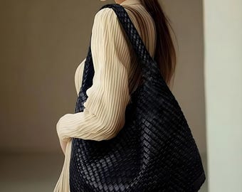 メンズ MINIMAL PU LEATHER HOBO BAG (BLACK) 3287