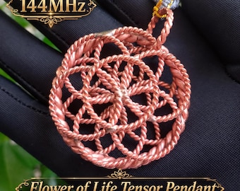 Tensor Ring Flower of Life Copper Pendant (Sacred Cubit), Sacred Geometry Handmade Meditation Necklace, Free Gift Box