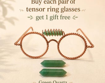 Pure Copper Tensor Glasses Green Quartz | Sacred Geometry Eyewear | 144MHz 177MHz Tensor Ring | Meditation Altar and Space Décor
