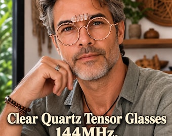 Handcrafted Pure Copper Tensor Glasses with Natural Clear Quartz | Sacred Geometry Eyewear | 144MHz & 177MHz | Meditation Glasses Gift
