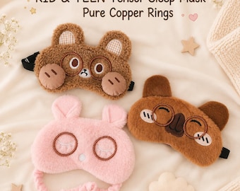 KID and TEEN Tensor Sleep Mask with Pure Copper Rings | Animal 3D Eye Mask for Kids, Teens & Animal Lovers | A Gift for Eyes Better Sleep