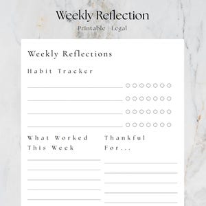 Legal Size Weekly Reflection Planner Printable | Minimal Reflection Journal Page | Instant Digital Download