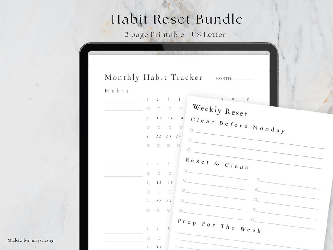 Habit Tracker & Weekly Reset Printable | Minimalist Planner Bundle | US ...