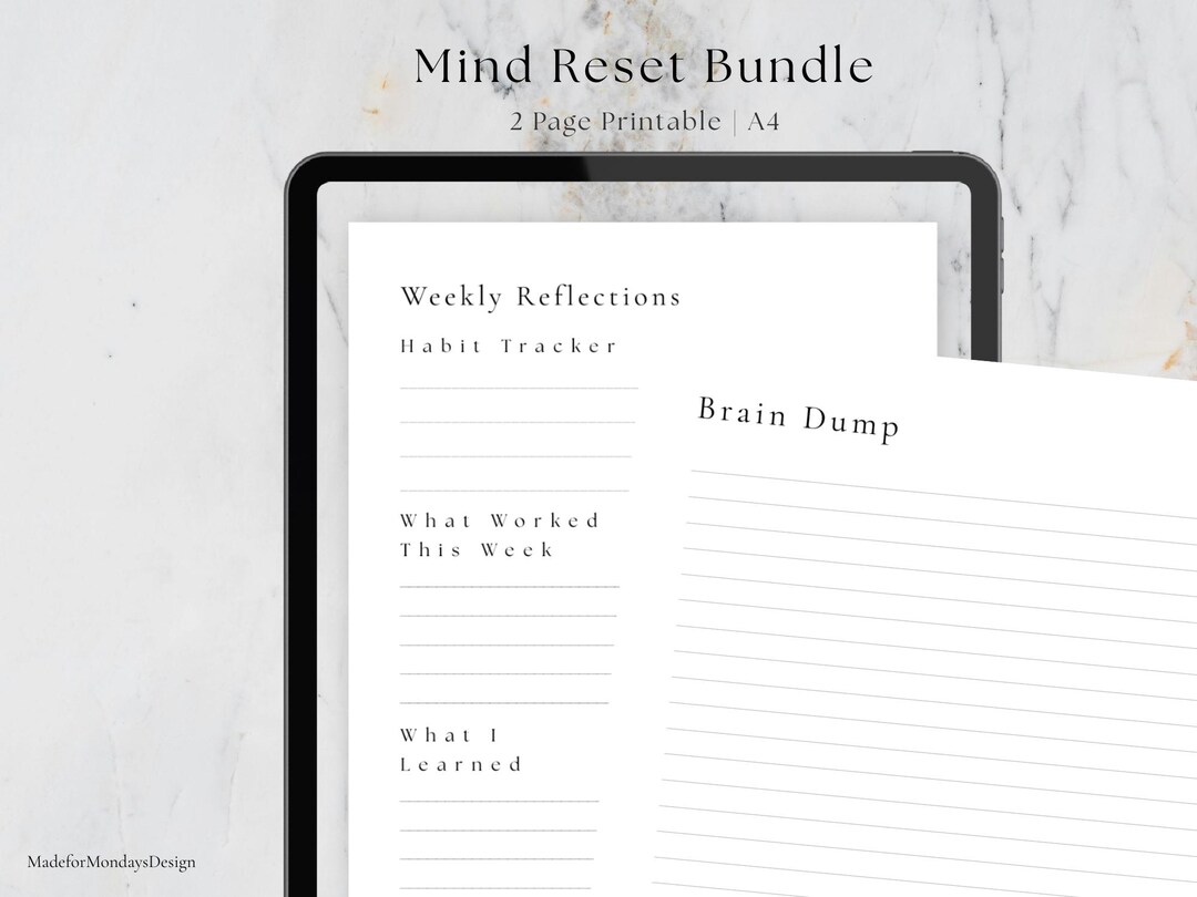 A4 Mind Reset Planner Bundle | Weekly Reflection & Brain Dump Printable ...