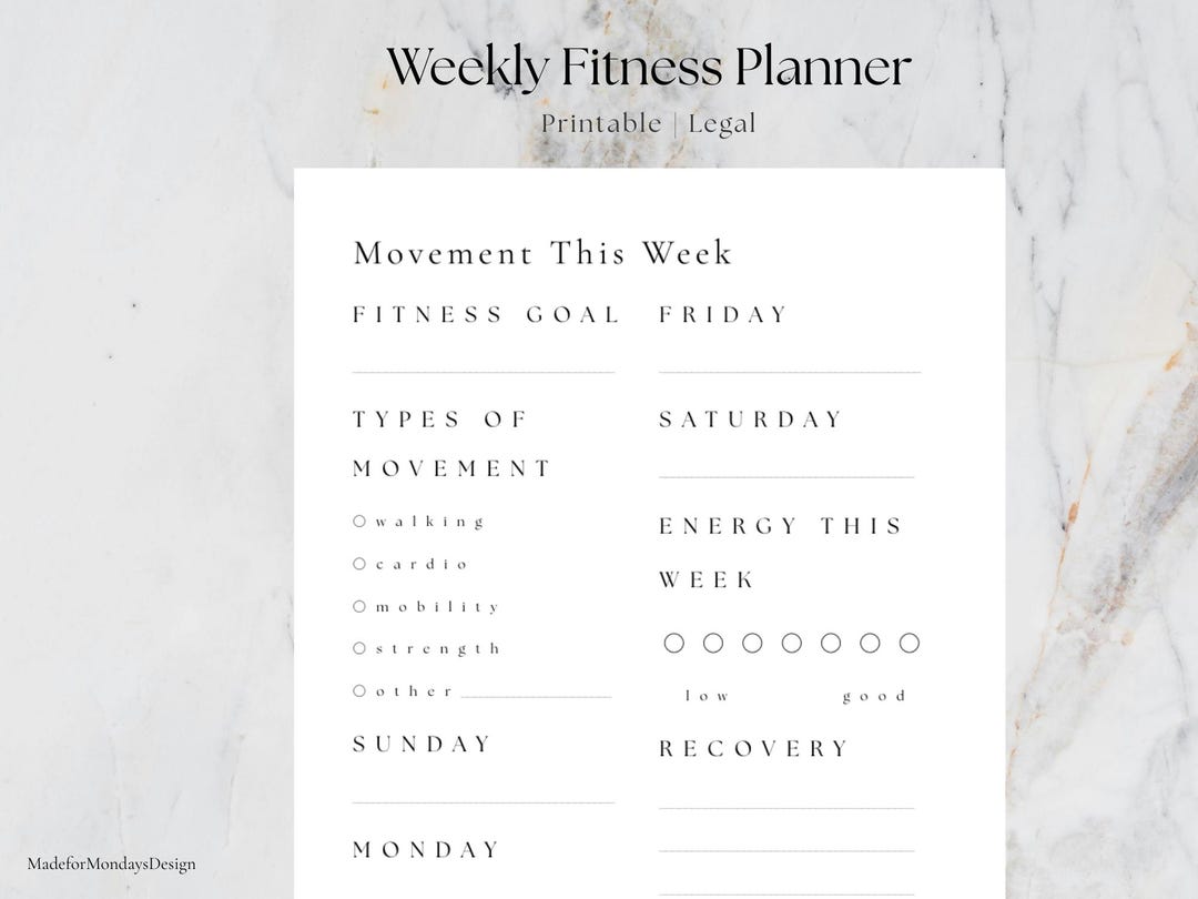 Motion Tracking Ruler Printable Legal Size Weekly Movement Tracker Printable | Fitness Workout Planner ...