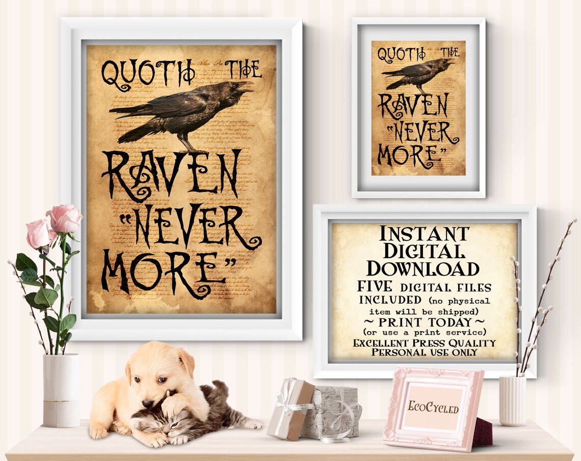 Quoth the Raven Nevermore an Edgar Allan Poe quote printable | Etsy