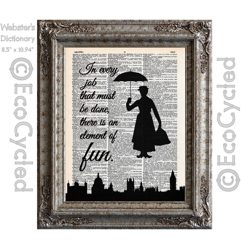 mary poppins fun in every job quote on vintage upcycled etsy